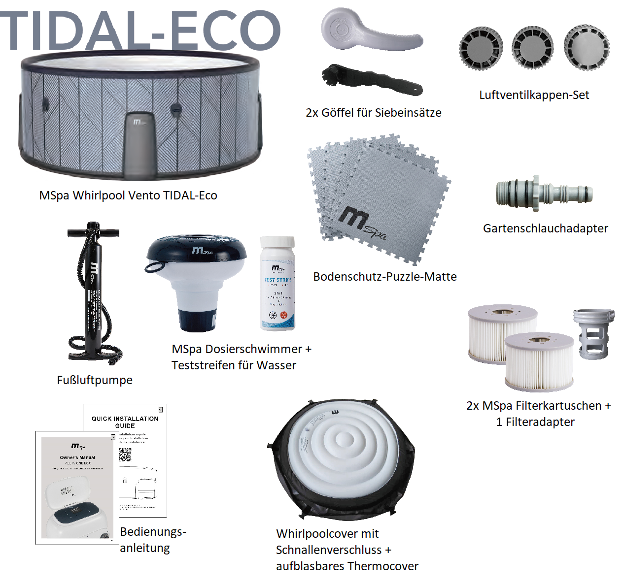 MSpa Whirlpool NEU TIDAL ECO 2026 inkl. App + Hydromassagedüsen & 138 Luftdüsen - 173 cm