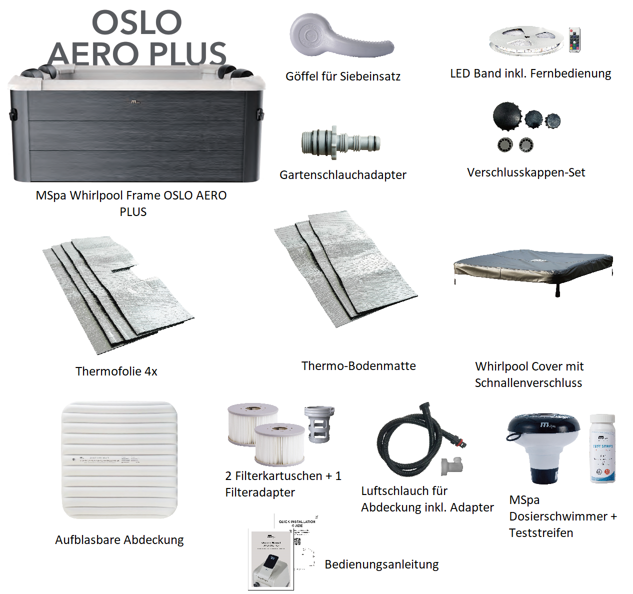 MSpa Whirlpool NEU OSLO AERO PLUS 2026 XXL 180cm inkl. App, LED, 8 Hydromassagedüsen, 140 Luftdüsen