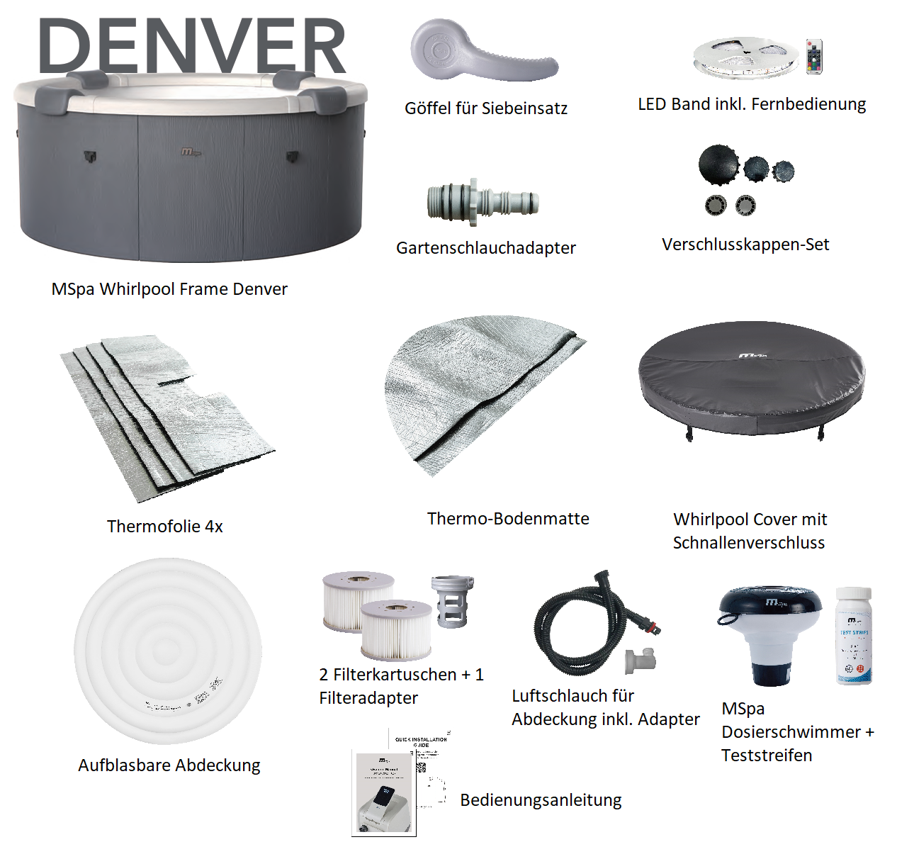 MSpa Whirlpool NEU DENVER 2026 inkl. App, LED, 8 Hydromassagedüsen, 130 Luftdüsen